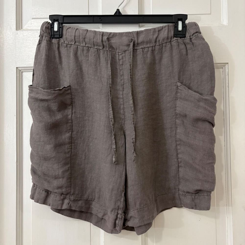 Liabella 100% Linen Pull On Shorts M Lagenlook Gorpcore Minimalist Coastal Boho